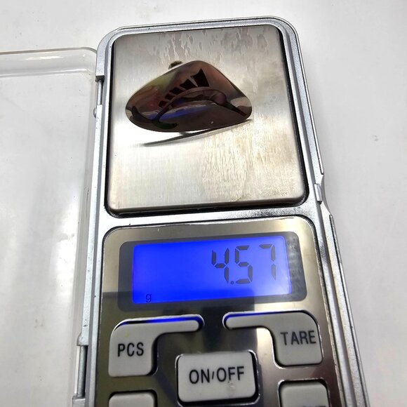 Alpaca Silver Screw Back Earring Abalone Inlay Swordfish Upcycle Craft - Picture 4 of 15